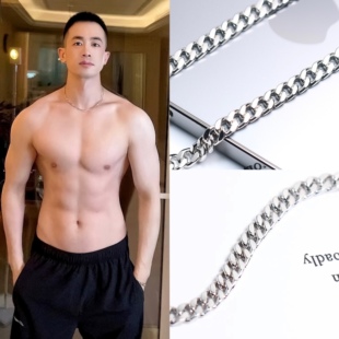 男士925纯银锁骨项链粗款百搭简约素单链嘻哈潮牌高级古巴链正品