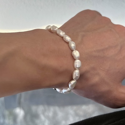 男士女天然淡水珍珠手链手串碎银子饱满无核不规则925纯银扣高档