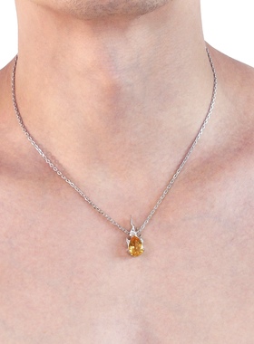 男士女士同款天然黄水晶火焰项链925纯银镶嵌吊坠彩宝锁骨链正品