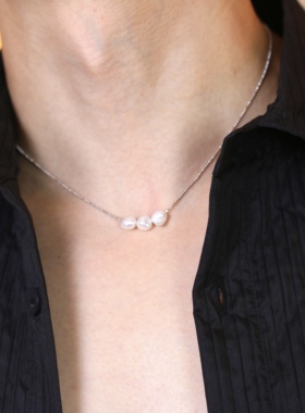 男女中性款天然珍珠项链巴洛克keshi野生珠小众锁骨链925纯银链