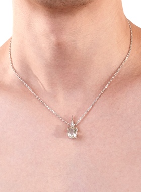 男士天然水晶项链吊坠925纯银火焰水滴高定礼物淡绿色高级高档款