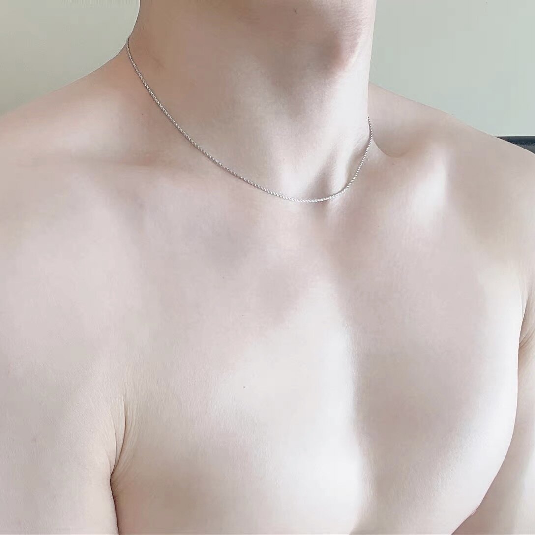 男士纯银项链极细锁骨链挂绳链情侣款简约百搭结实不易断尽素思