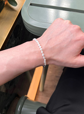 男士女式中性小颗巴洛克天然珍珠手链纯银扣素款简约细款百搭