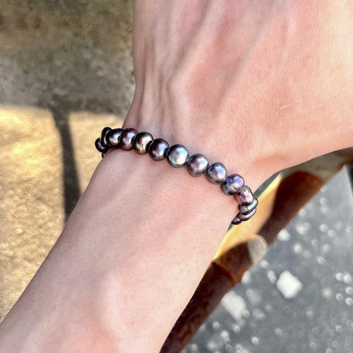 男士女士天然珍珠手链巴洛克异形不规则随形大溪地色黑色炫彩