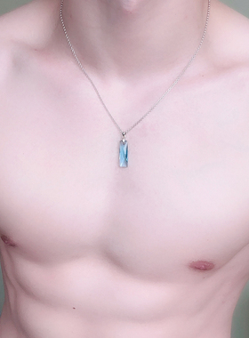 男女天蓝色浅蓝色奥地利水晶配纯银O字链锁骨链项链挂件吊坠饰品