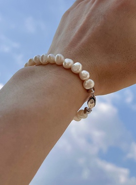 男士女式天然巴洛克珍珠手链手串925纯银配件高档无瑕礼物定制款