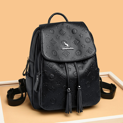 真皮旅行女士双肩包流苏