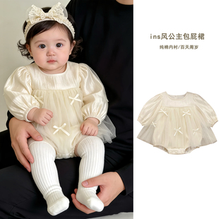 麦吉天使婴儿春装 2026新甜美公主裙百天宝宝衣服洋气纱裙周岁拍照