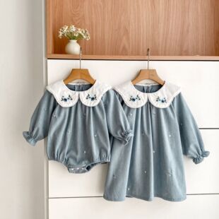 长袖 新款 裙子甜美翻领婴儿包屁衣 一大一小儿童连衣裙秋季 姐妹装