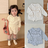 两件套甜美翻领女童秋装 女宝宝针织衫 毛线衣 春秋韩版 儿童毛衣套装