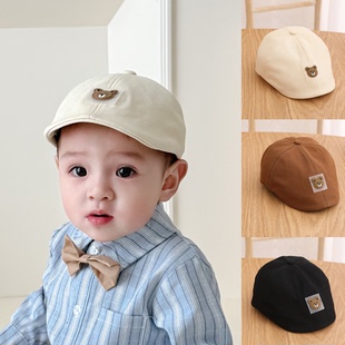 ins风婴儿帽子春秋款男宝宝鸭舌帽韩版洋气小熊前进帽儿童画家帽
