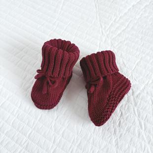 婴儿鞋袜秋冬0-6个月新生儿毛线鞋成品绑带防掉ins风宝宝针织鞋子