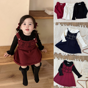儿童秋装韩版毛衣套装女童花边领打底套头毛线衣针织裙两件套小童