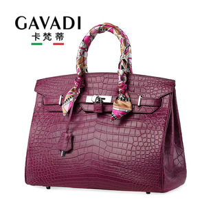 真皮手提包女大容量肚皮铂金包40 鳄鱼皮女包包2024新款