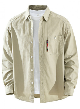 7853潮流日系工装长袖衬衫男士时尚百搭文艺休闲宽松上衣一件代发