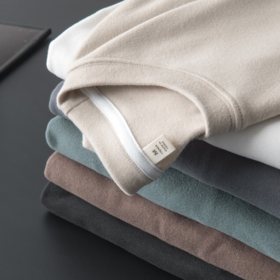 德绒加绒加厚修身白色圆领打底衫男双面绒保暖秋冬季内搭长袖T恤I