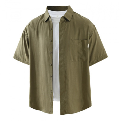 简约短袖衬衫男士天丝亚麻百搭潮