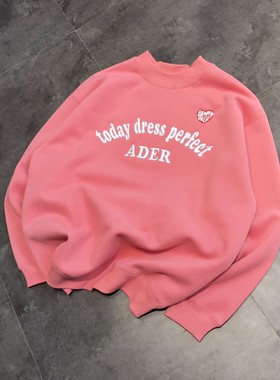 立体凹凸字母刺绣加绒卫衣圆领2024宽松新款冬季上衣加绒加厚ADER