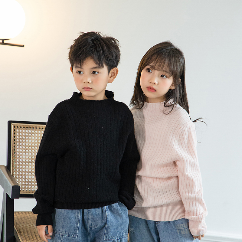 儿童羊毛衫半高圆领女童装秋冬季男童毛衣套头宝宝加厚羊毛衫打底