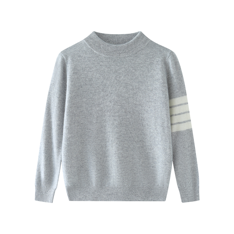 儿童半高领山羊绒衫男童中大童秋冬加厚羊毛衫打底女童四道杠毛衣