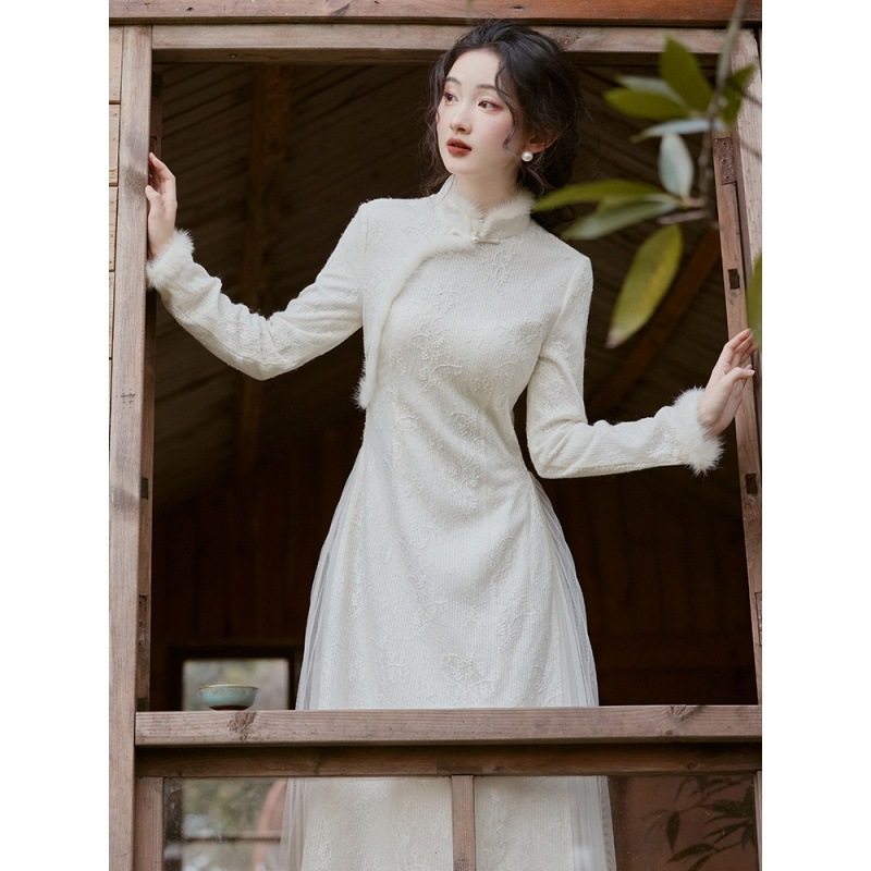 蕾丝旗袍连衣裙两件套新中式国风斗篷针织披风外套茶系穿搭一整套,女装/女士精品,旗袍,淘宝优惠券,粉丝福利购,淘宝优惠卷