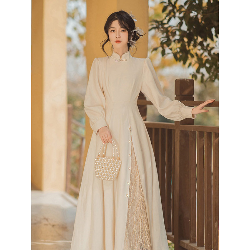 秋冬新中式国风改良旗袍连衣裙蕾丝拼接长裙结婚登记小礼服仙女裙,女装/女士精品,旗袍,淘宝优惠券,粉丝福利购,淘宝优惠卷