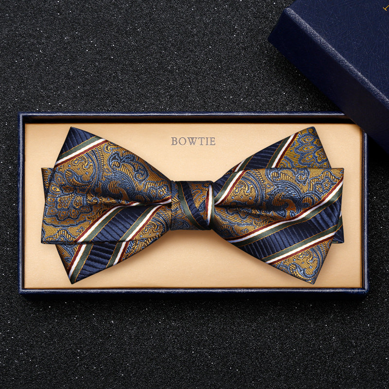 男士领结伴郎新郎蓝色花纹高级感正装衬衫结婚婚礼复古韩版蝴蝶结
