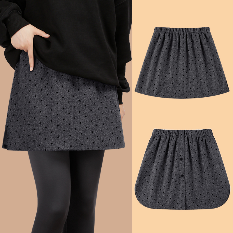 高级灰色波点屁帘女叠穿卫衣鲨鱼裤遮屁股下摆大码高腰a字半身裙