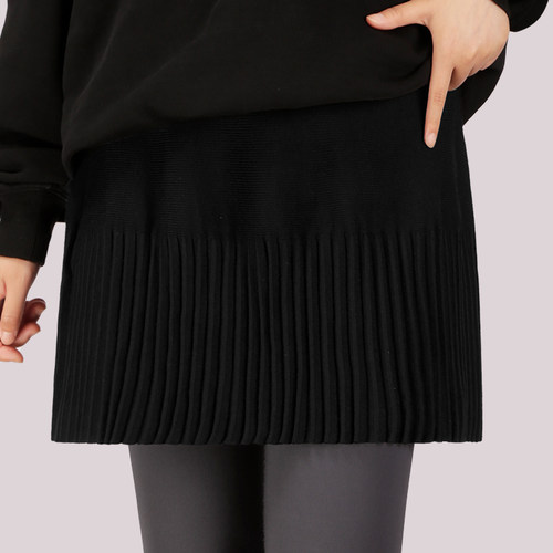 2025新款高级黑色屁帘叠穿半身裙女松紧高腰a字针织百褶短裙大码