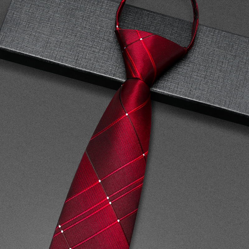 红色领带格纹新郎婚庆免打结