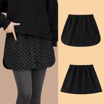 2025秋冬新款屁帘女黑色波点半身裙短裙配鲨鱼裤叠穿毛呢a字半裙