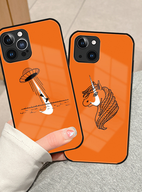 新款时尚苹果15promax手机壳独角兽iPhone14玻璃13潮牌12高级感11经典橙色XR男女款78plus适用华为mate60/p50
