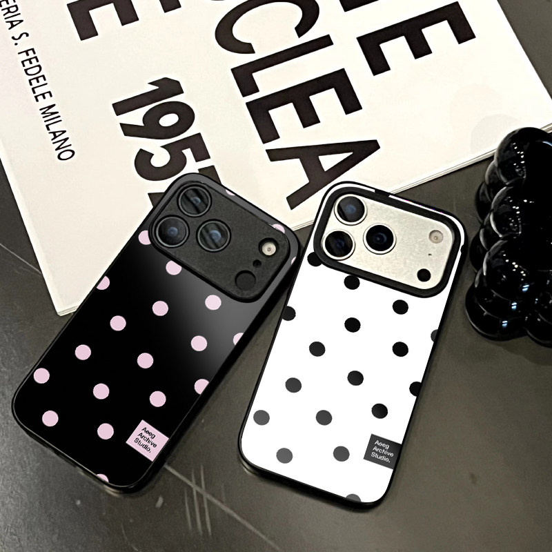 韩系ins字母波点手机壳玻璃iPhone16小众苹果17promax甜美15pro个性14/13小清新12pro适用11小米17pro华为p80