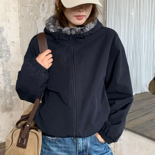 欧货高端费尔岛仿羊羔毛内胆连帽冲锋衣外套女秋保暖休闲夹克棉服
