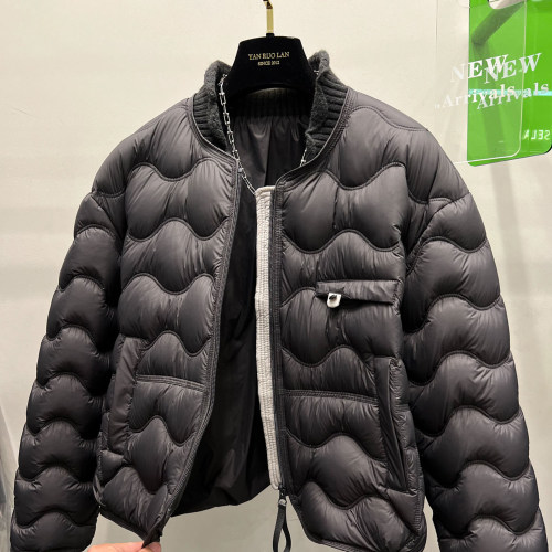 针织花瓣领灰色90白鸭绒羽绒服