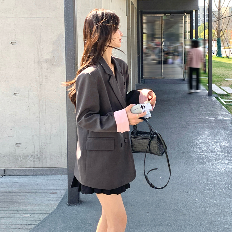 韩系高级感灰色小个子西装外套女2025春秋新款新中式气质短款西服