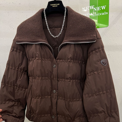 针织大翻领假两件90白鹅绒羽绒服
