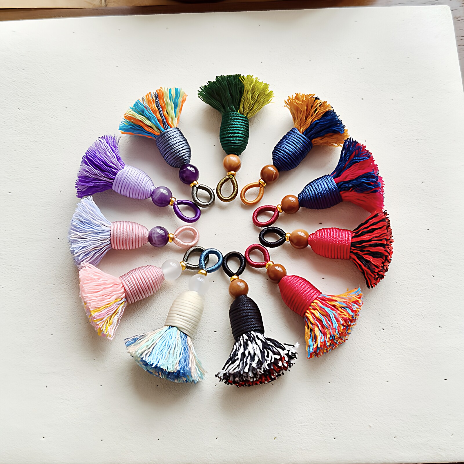 藏式手搓棉线短款螺纹头小流苏手工编织吊坠配件装饰文玩手串流苏