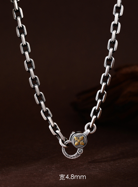 不拘925纯银太角链金刚杵潮男项链藏式复古颈链裸链长项链