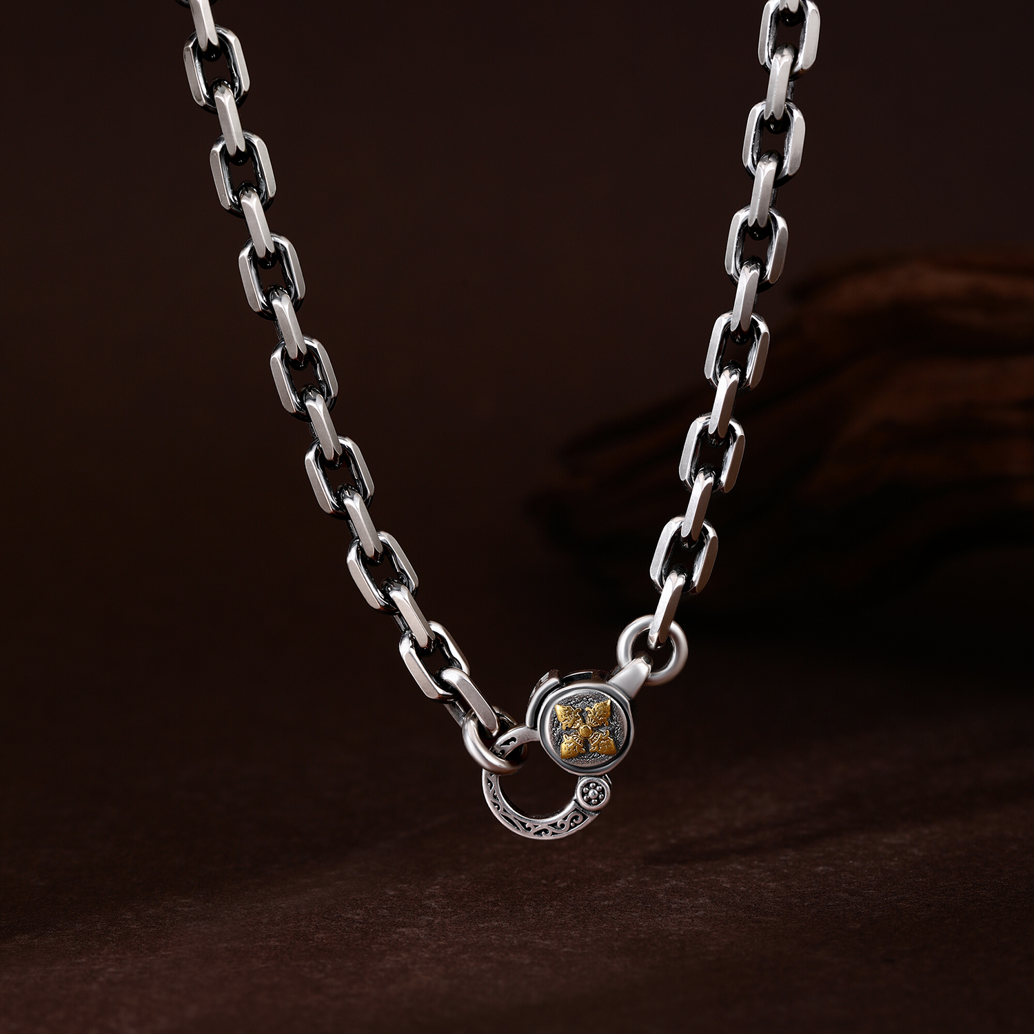 不拘925纯银太角链金刚杵潮男项链藏式复古颈链裸链长项链