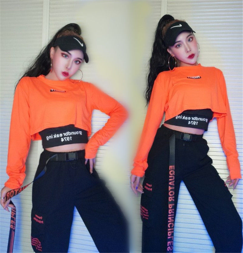 新品ds夜店演出服爵士舞街舞嘻哈宽松束脚高腰显瘦工装裤舞台装