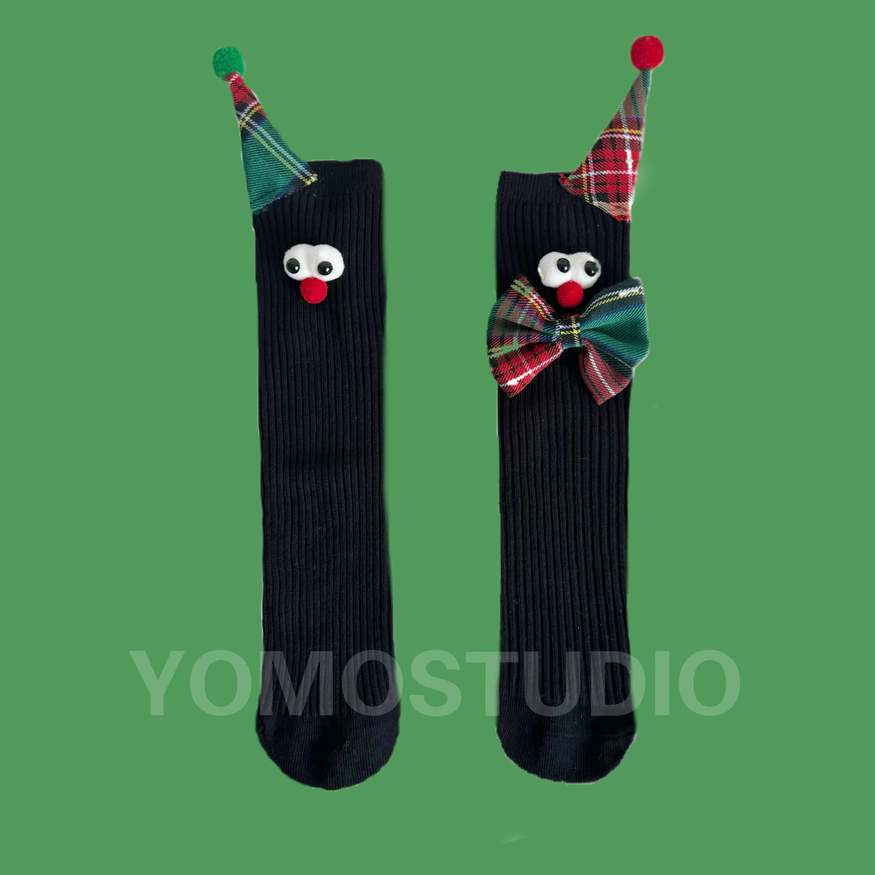 YOMOSTUDIO/儿童走秀圣诞袜子可爱卡通堆堆袜亲子成人新年红色袜