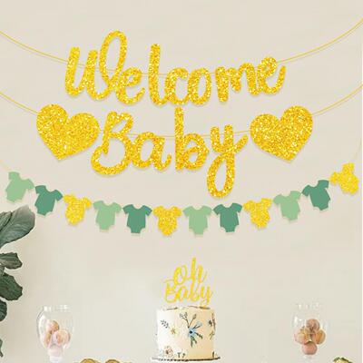 welcome baby宝宝主题拉旗 衣服形状金葱字母拉旗 派对主题装饰