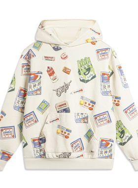 李宁滑板系列春秋款男子套头连帽卫衣宽松潮流上衣AWDU141-B品