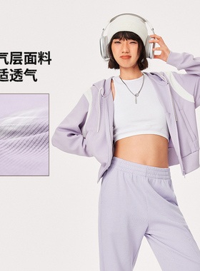 李宁运动潮流系列女子时尚舒适透气宽松开衫连帽卫衣AWDU602-B品