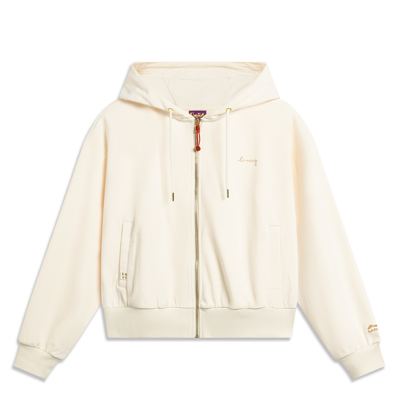 李宁卫衣女款春系列舒适宽松百搭休闲开衫连帽卫衣AWDU036-B品