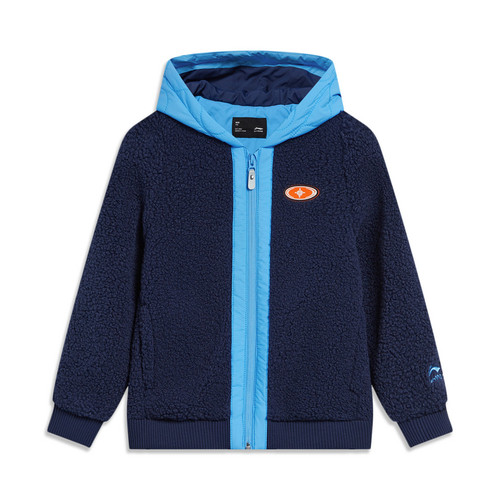 LI-NING/李宁童装男小童秋冬季加绒休闲运动拼接外套YFDT165-B品