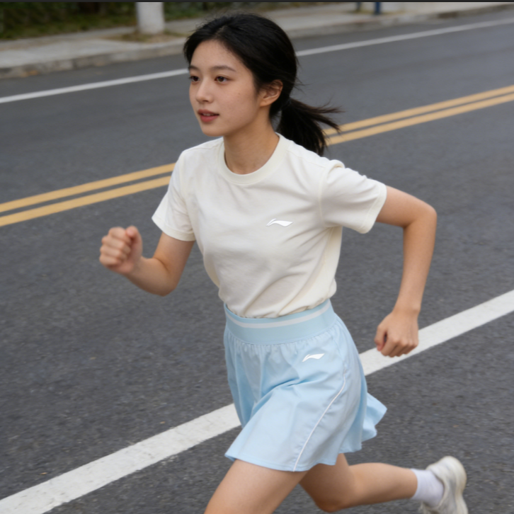 李宁运动裙夏女子健身系列舒适透气简约常规休闲短裙ASKV128-