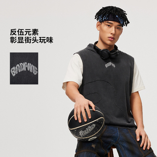李宁反伍BADFIVE篮球系列连帽轻松叠穿时尚男子背心AVSU437-1-B品