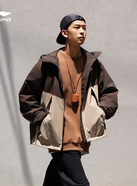 李宁龙甲系列外套男子防泼水时尚宽松连帽透气梭织上衣AFDT833